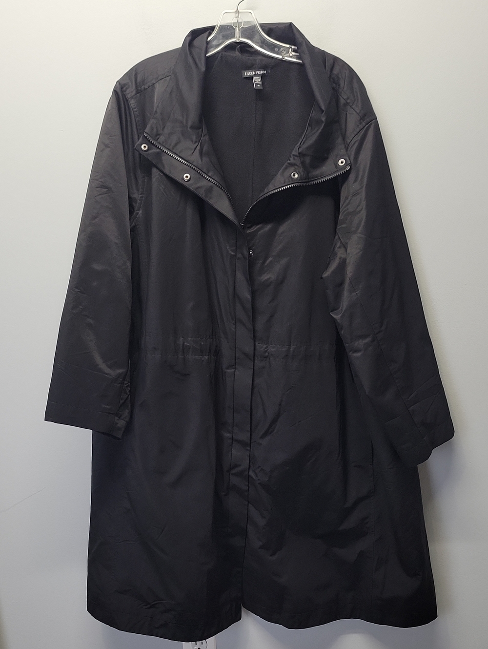 Eileen Fisher black stand collar cinch waist parka coat fleece lined 3X